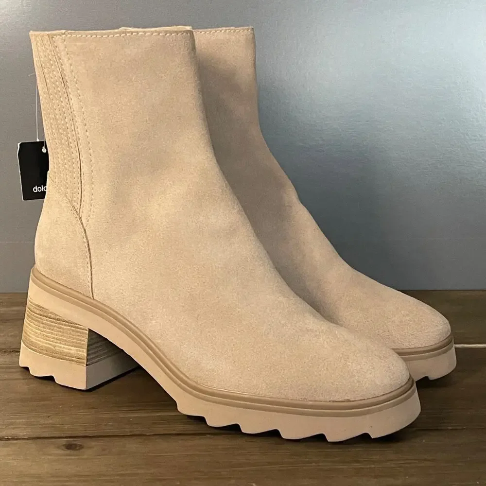 Dolce Vita Martey H2O Women's Size 10 Boots Taupe Suede Waterproof Block Heel - Picture 2 of 15